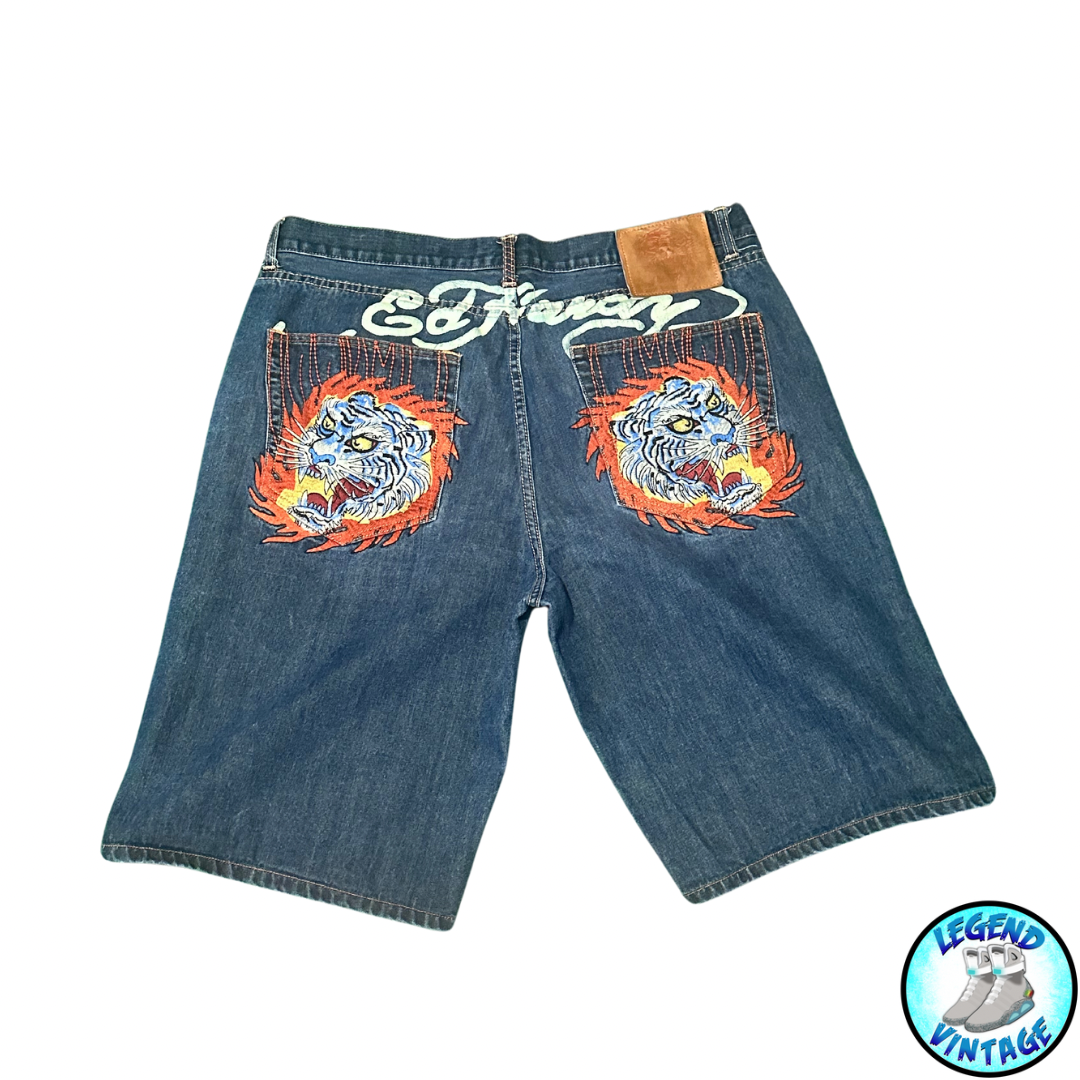 Ed Hardy Jean Shorts Tiger Spellout 40x14
