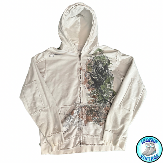 Affliction White Deconstructed Zipup Hoodie 