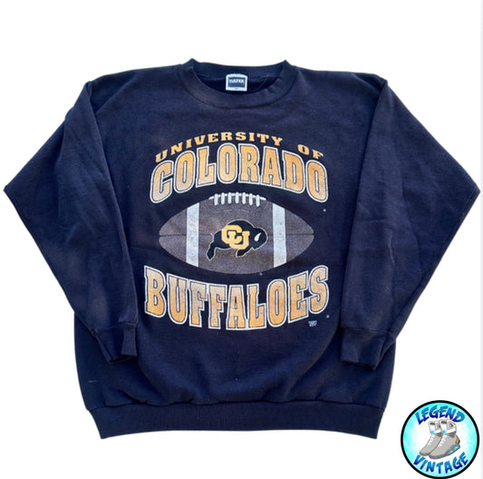 Colorado CU Buffs Football Logo Spellout Faded Crew