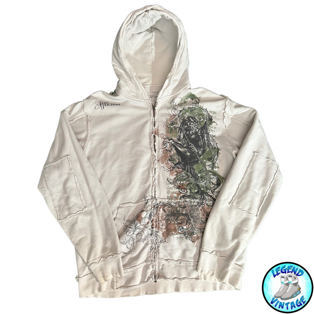 Affliction White Deconstructed Zipup Hoodie 