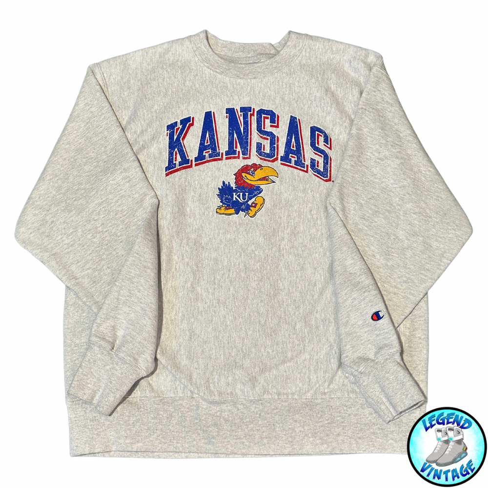 Kansas University Grey Reverse Weave Crewneck